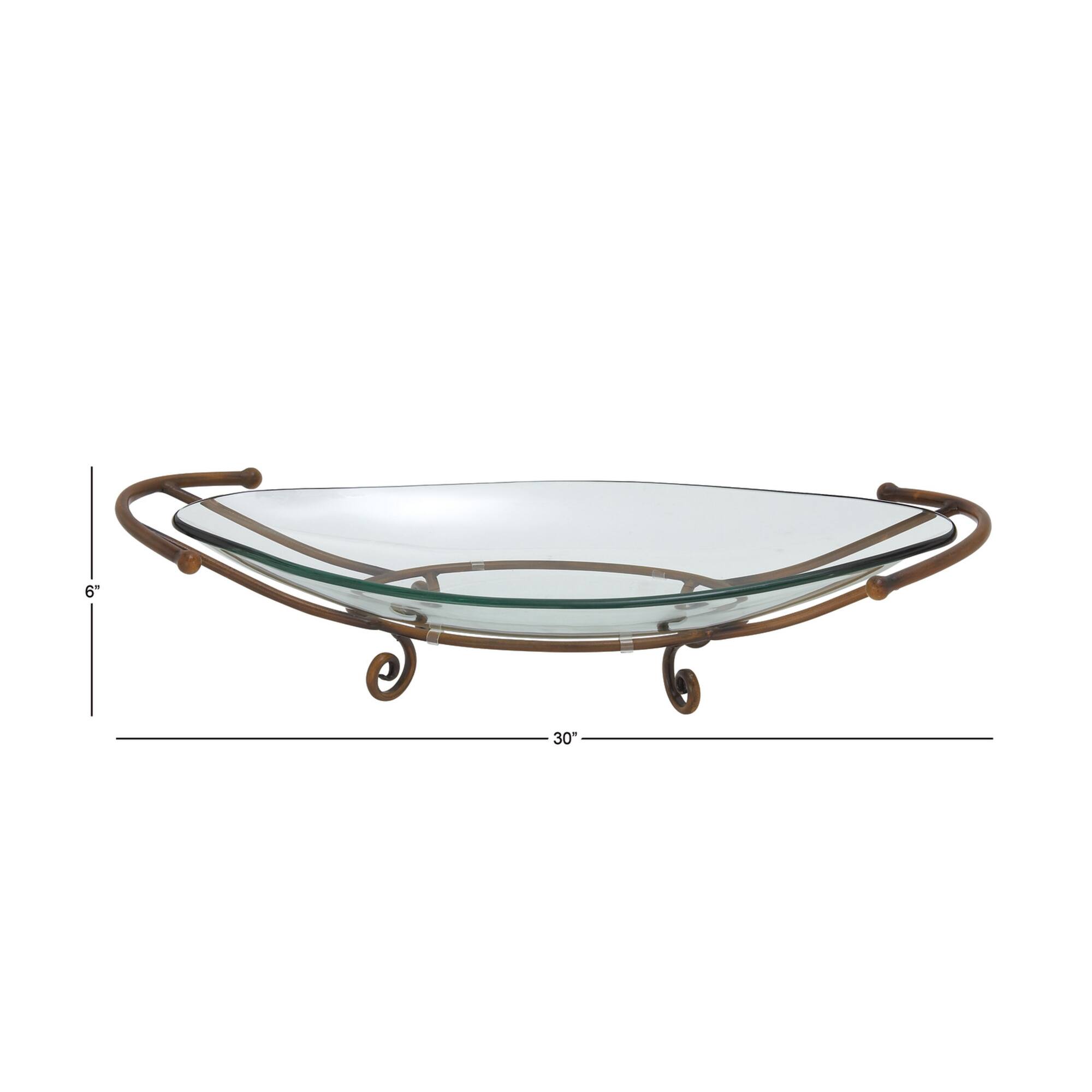 Brass Glass and Metal Modern Serving Bowl, 6" x 30" x 12"